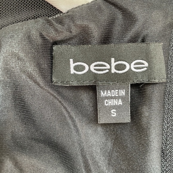 BEBE Black & White Deep V Mesh Insert Dress Small - Picture 11 of 14